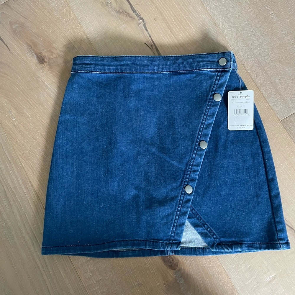 Free People Notched Denim Mini Skirt - Picture 1 of 5
